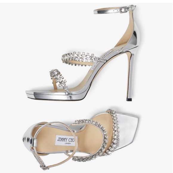 Jimmy Choo Silver 105mm Crystal Embellished Bing Sandals / Heels US9/IT39 - Picture 12 of 12